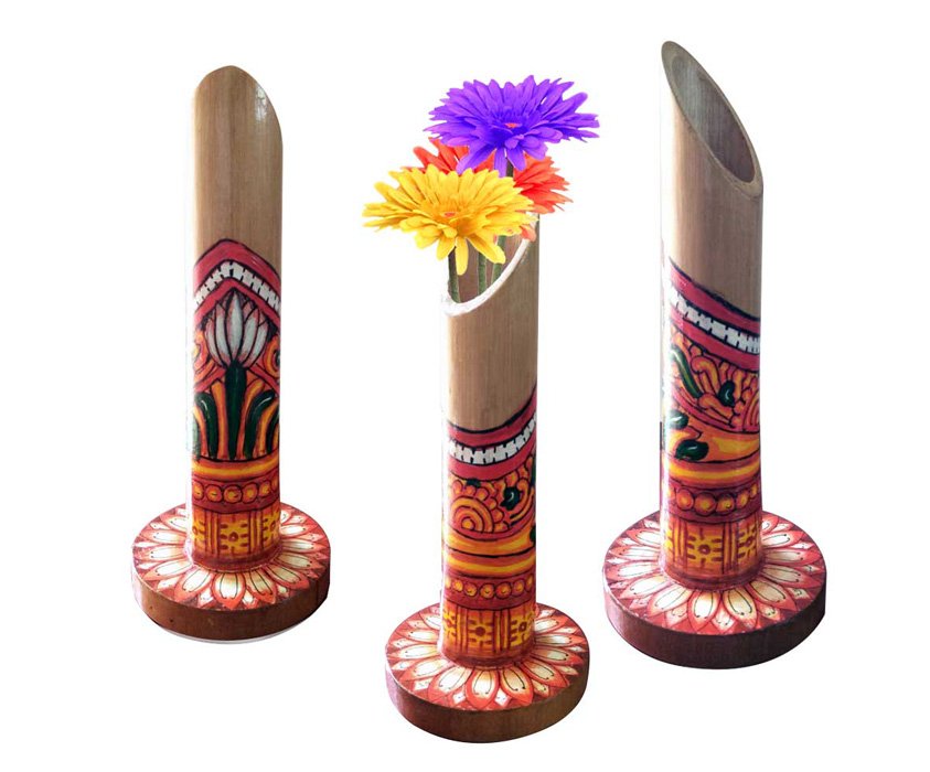 Bamboo Flower Vase Hand Painted
